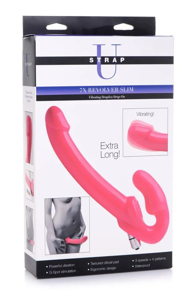 7X Revolver Slim 8 inch Vibrating Strapless Strapon Sd Anal