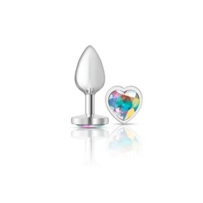 Cheeky Charms Anal Cheeky Charms Silver Metal Butt Plug w Heart Clear Jewel Small