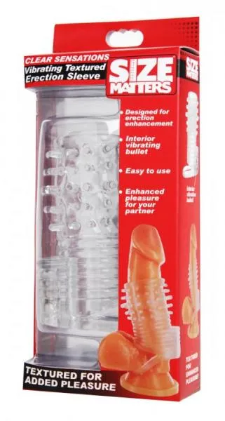 Clear Sensations Vibrating Textured Erection Sleeve Size Matters Male Sex Toys