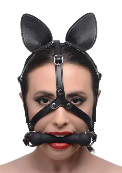 Dark Horse Pony Head Harness With Silicone Bit Black OS Master Series Female Sex Toys