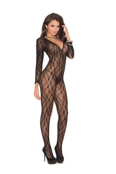 Deep V Bodystocking W Long Sleeves Black OS Seductucom Anal