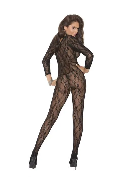 Deep V Bodystocking W Long Sleeves Black OS Seductucom Anal