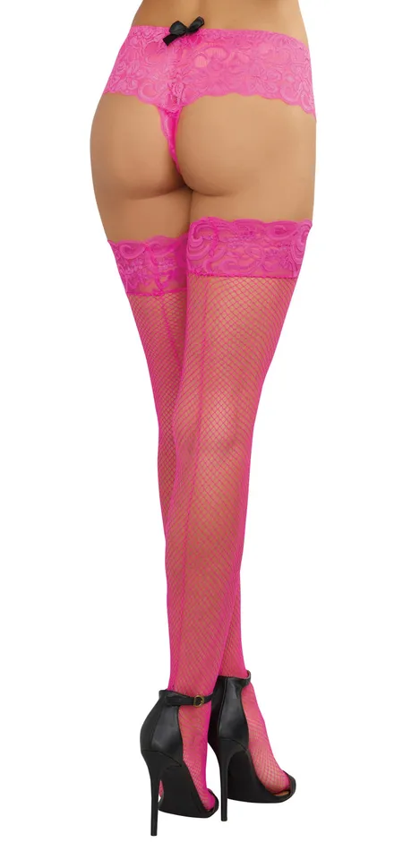 Dreamgirl Vibrators Fishnet Thigh High with Back Seam Hot Pink