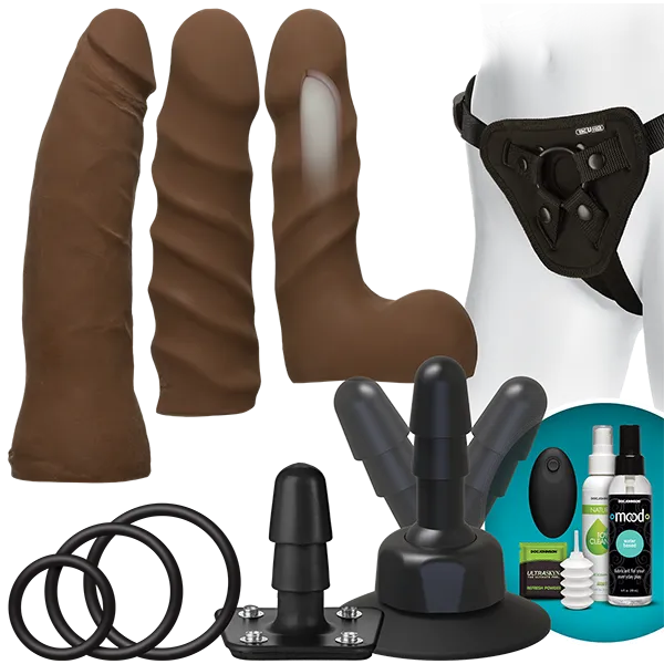 Female Sex Toys Doc Johnson Vac U Lock Vibrating Dual Density Starter Set With Wireless Remote Brown