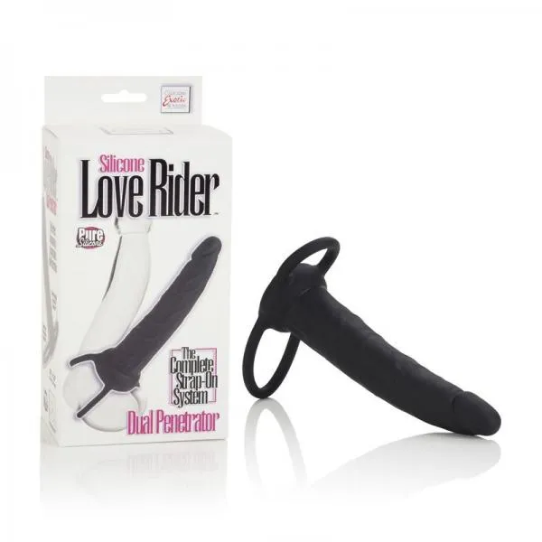 Female Sex Toys Love Rider Silicone Love Rider Dual Penetrator Strap On System Black