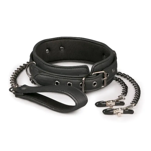 Fetish Collection Collar Nipple Clamps w Chain Black Easytoys Anal