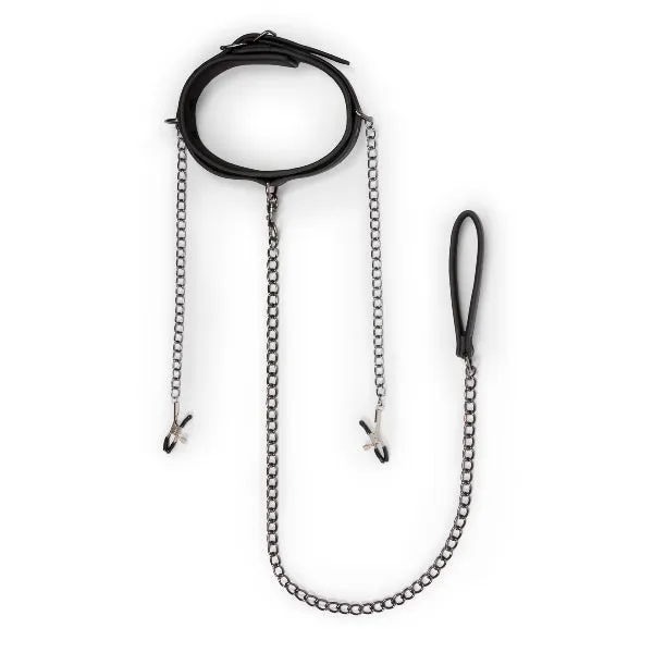 Fetish Collection Collar Nipple Clamps w Chain Black Easytoys Anal