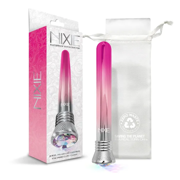 Global Novelties llc Vibrators Nixie Jewel Ombre Classic Vibe 10 Function Pink Glow wstorage bag