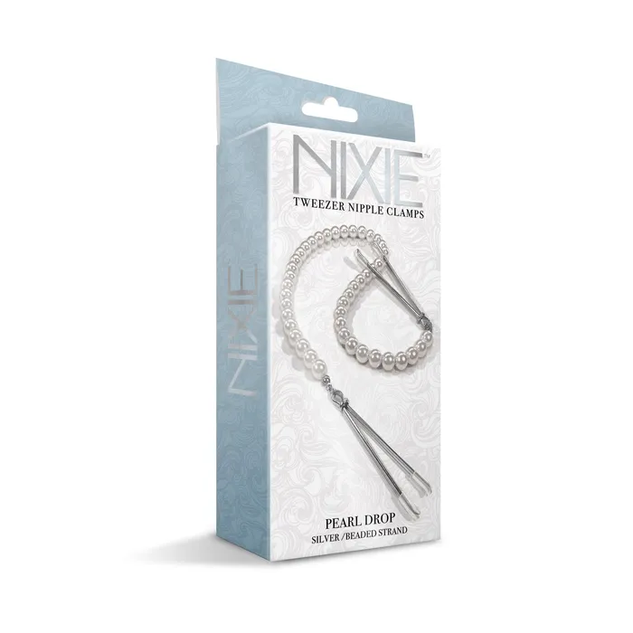 Global Novelties llc Vibrators NIXIE Pearl Drop Tweezer Nipple Clamps White Gold