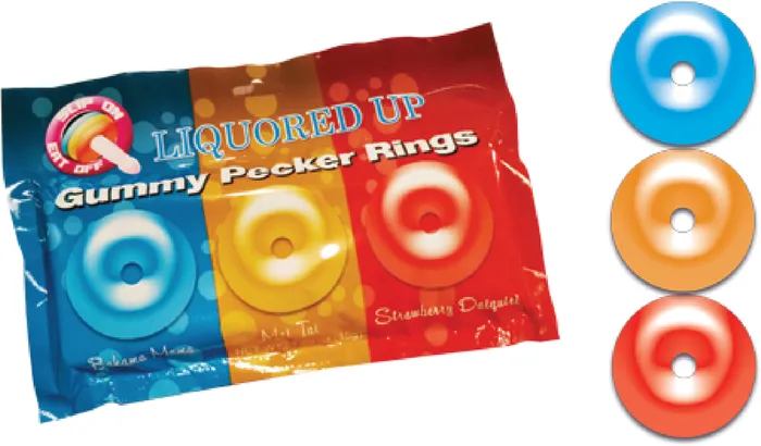 Hott Products Unlimited Male Sex Toys Liquored Up Pecker Gummy Rings 3 Pack