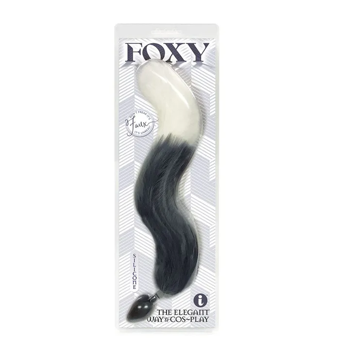 Icon Brands Anal Foxy Fox Tail Silicone Butt Plug Grey with White Tip 46 cm Tail