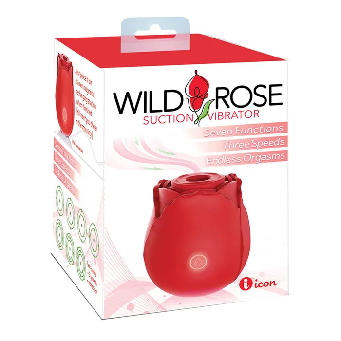 Icon Brands Wild Rose Suction Vibrator Red USB Rechargeable Air Pulse Stimulator Vibrators