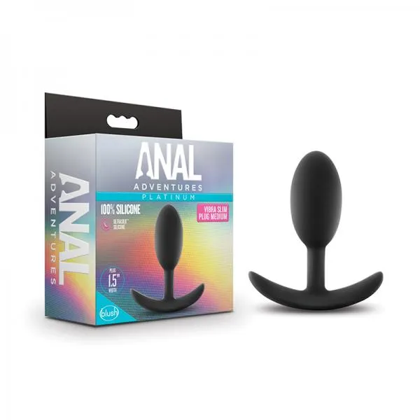 Male Sex Toys Anal Adventures Platinum Silicone Vibra Slim Plug Medium Black Blush