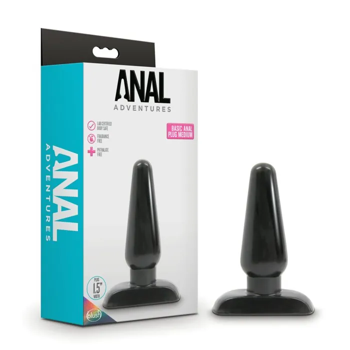 Male Sex Toys Blush Novelties Anal Adventures Basic Anal Plug Medium Black