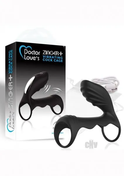 Male Sex Toys Doctor Love Zinger Vibrating Cock Cage Black Doctor Love