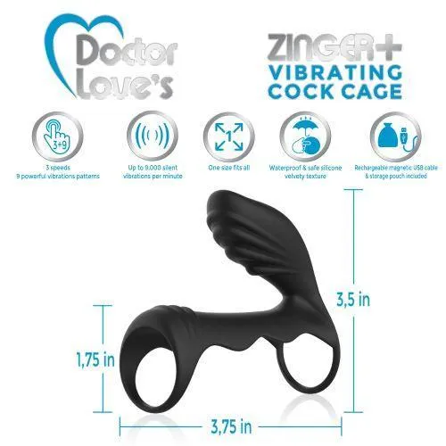 Male Sex Toys Doctor Love Zinger Vibrating Cock Cage Black Doctor Love