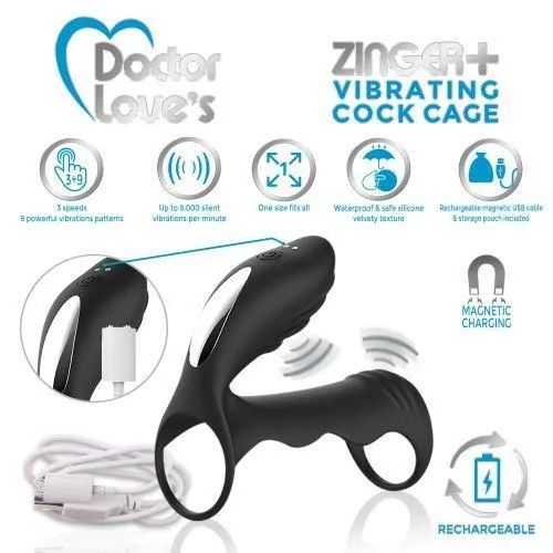 Male Sex Toys Doctor Love Zinger Vibrating Cock Cage Black Doctor Love