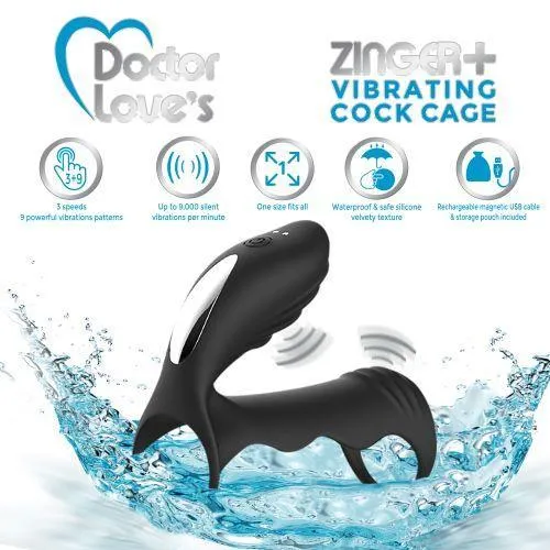 Male Sex Toys Doctor Love Zinger Vibrating Cock Cage Black Doctor Love