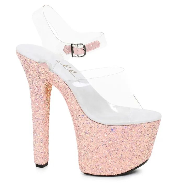 Male Sex Toys Ellie Shoes Stiletto Platform Sandal With Peach Glitter 7in