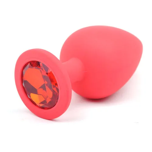 Male Sex Toys Red Silicone Anal Plug Large w Red Diamond Daytona