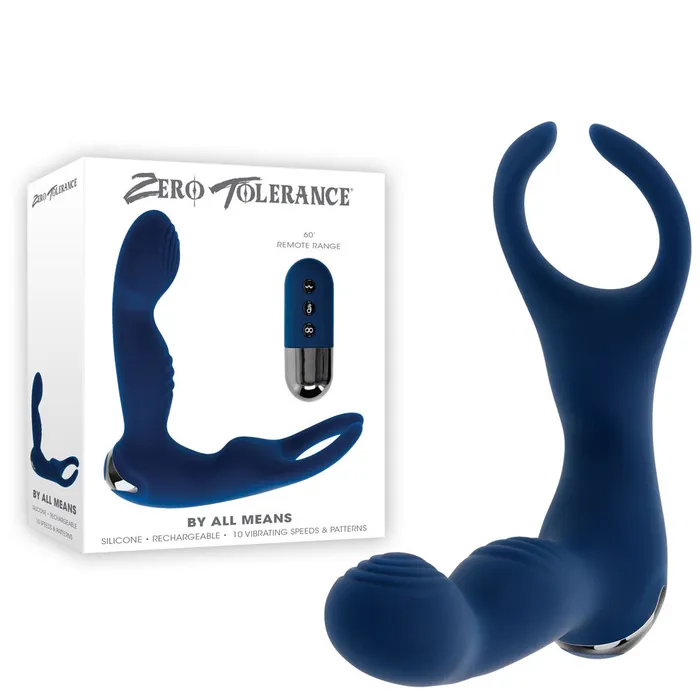 Male Sex Toys Zero Tolerance Zero Tolerance BY ALL MEANS Blue 134 cm USB Rechargeable Prostate Massager with Cock Ring