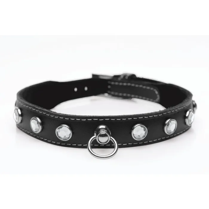 Master Series Anal Bling Vixen Leather Choker w Clear Rhinestones