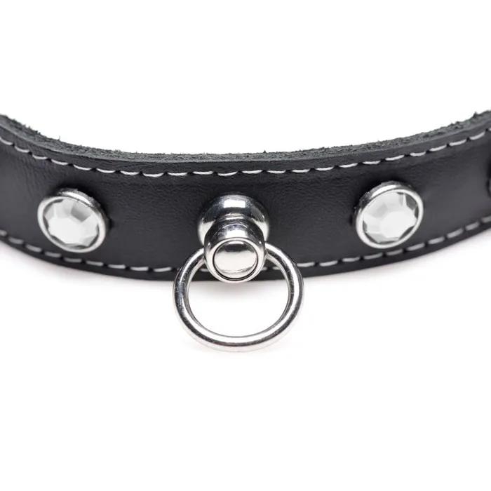 Master Series Anal Bling Vixen Leather Choker w Clear Rhinestones