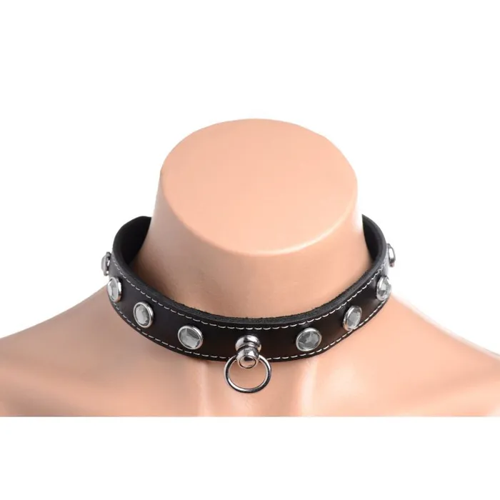 Master Series Anal Bling Vixen Leather Choker w Clear Rhinestones