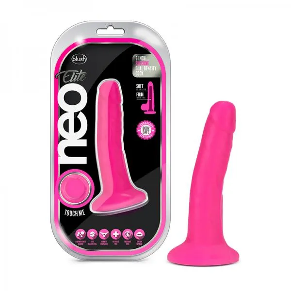 Neo Elite 6 Inch Silicone Dual Density Cock Neon Pink Blush Dildos