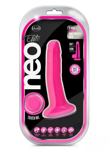 Neo Elite 6 Inch Silicone Dual Density Cock Neon Pink Blush Dildos