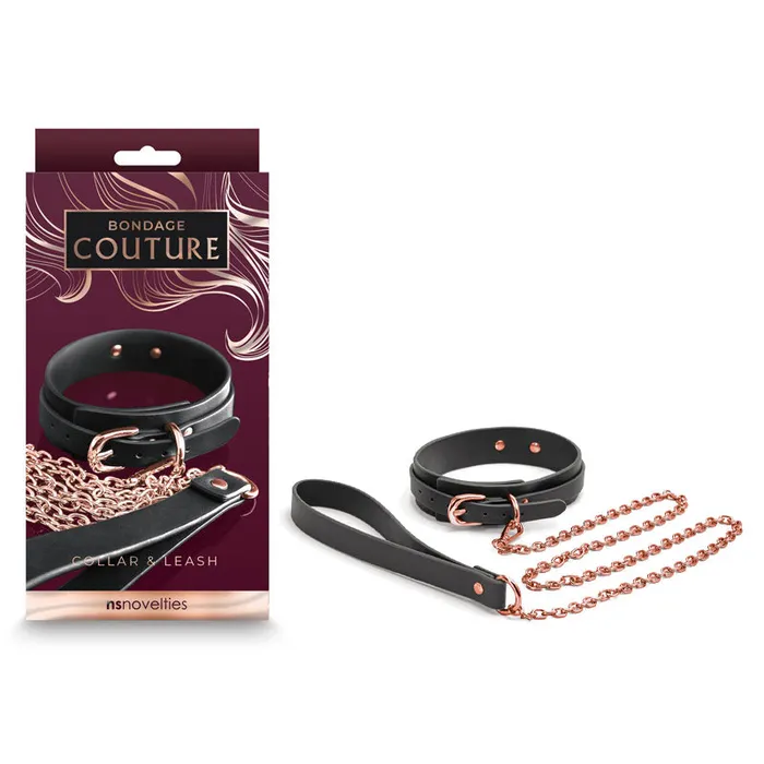 NS Novelties Anal Bondage Couture Collar Leash Black Black Restraint