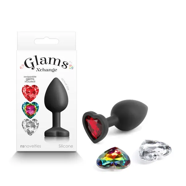 NS Novelties Anal Glams Xchange Heart Small Black Small Butt Plug with Interchangeable Heart Gems