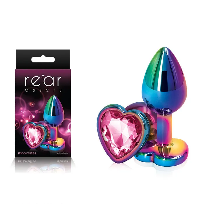 NS Novelties Anal Rear Assets Multi Coloured Heart Multi Coloured Small Metal Butt Plug with Pink Heart Gem Base