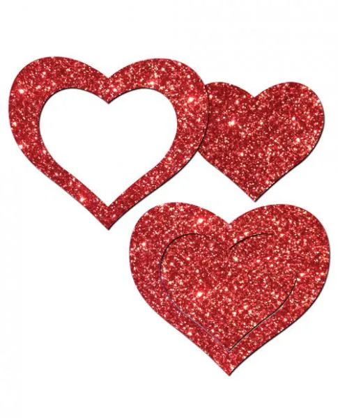 Pastease Brand Pasties Pastease Glitter Peek A Boob Hearts Pasties Red Vibrators