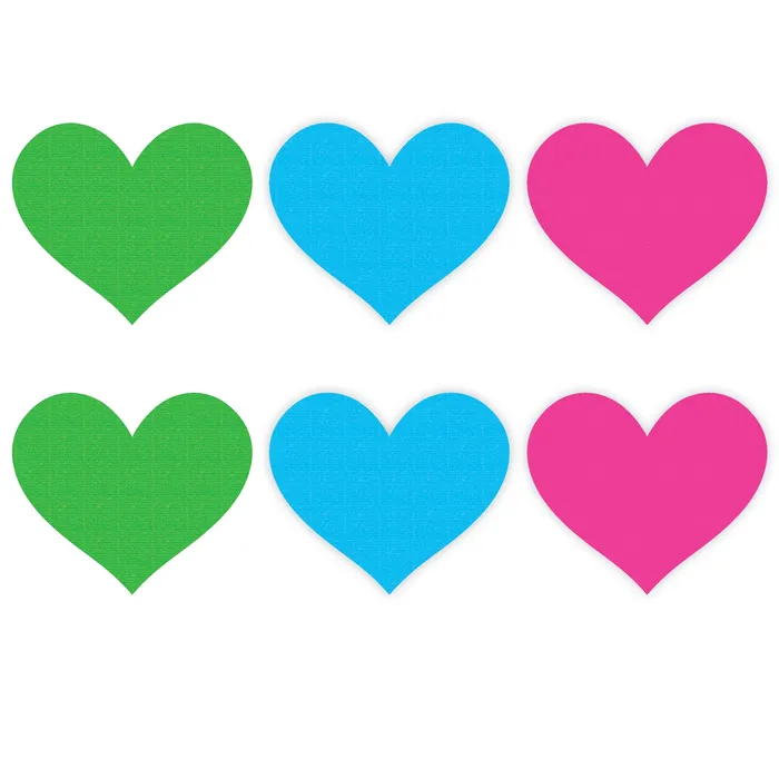 Peekaboo Pasties Vibrators Neon Heart 3 Pk Pasties GreenBluePink