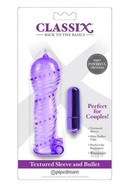 Pipedream Vibrators Classix Textured Sleeve Bullet Vibrator Purple