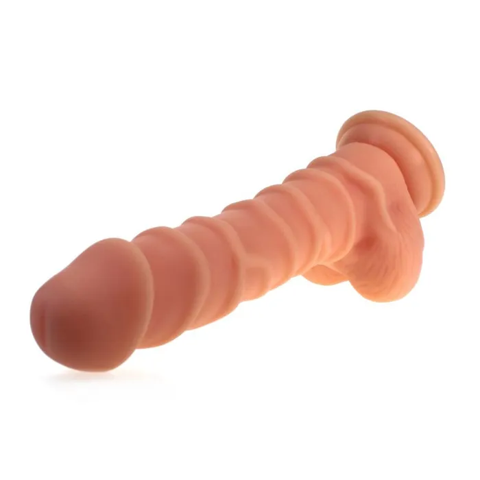 Realistic Dildo Ridged Shaft with Balls Flesh XMEN Female Sex Toys