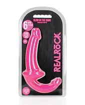 RealRock Shots Realrock 6 Strapless Strap On Glow In The Dark Neon Pink Dildos