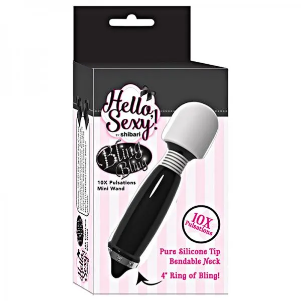 Shibari Vibrators Hello Sexy Bling Mini Wand Rechargeable 10x Black