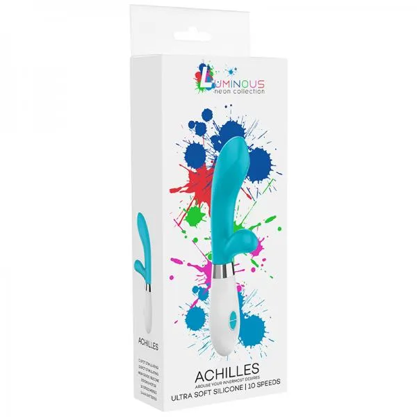 Shots Female Sex Toys Luna Neon Achilles Ultra Soft Silicone Dual Stimulator Turquoise