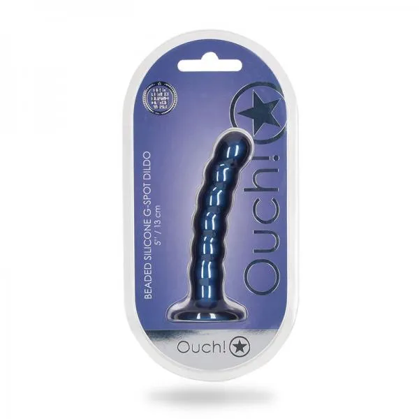 Shots Ouch Beaded Silicone 5 In G Spot Dildo Metallic Blue Seductucom Dildos