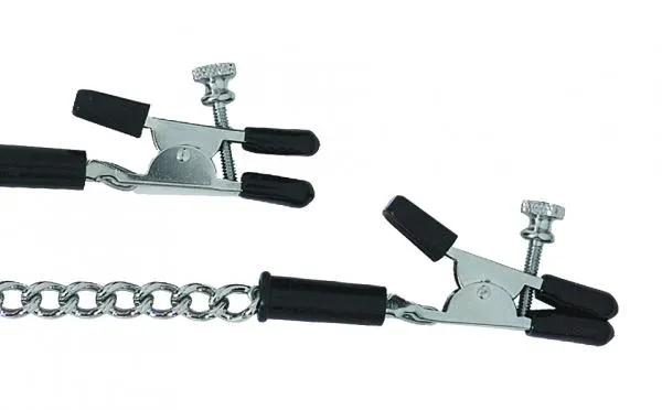 Spartacus Adjustable Alligator Nipple Clamps With Link Chain Silver Female Sex Toys