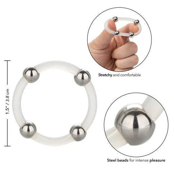 Steel Beaded Silicone Ring Large Clear Cal Exotics Male Sex Toys