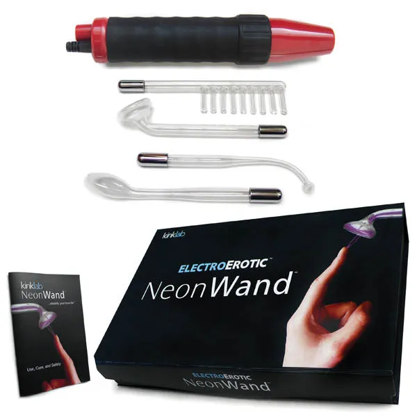 Vibrators Stockroom KinkLab Neon Wand Electrosex Kit Red EStim Kit 5 Piece Set