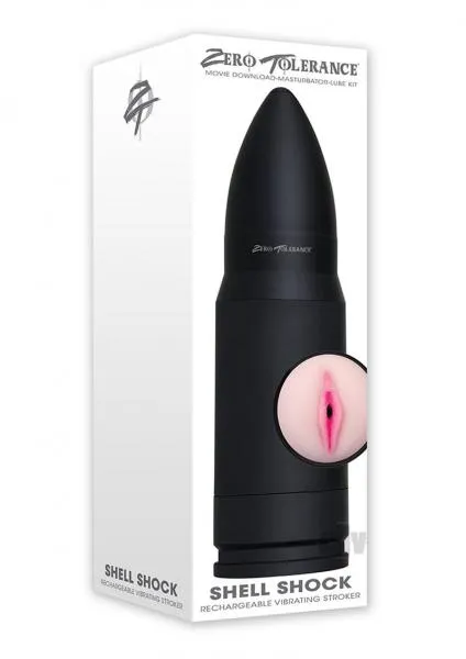 Zero Tolerance Male Sex Toys Shell Shock Rechargeable Vibrating Stroker Black Beige