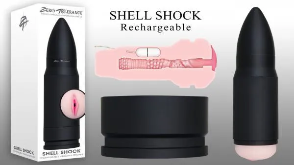 Zero Tolerance Male Sex Toys Shell Shock Rechargeable Vibrating Stroker Black Beige