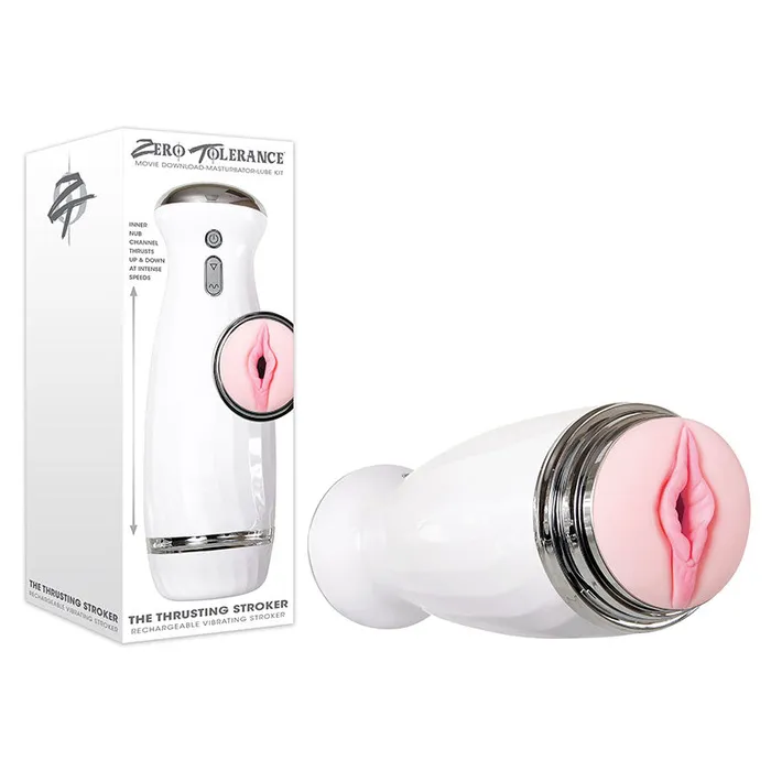 Zero Tolerance Male Sex Toys Zero Tolerance The Thrusting Stroker White USB Rechargeable Vibrating Masturbator