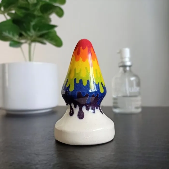 Clean Satisfaction Anal Medium Cone Butt Plug Jordan Rainbow Drip Pattern