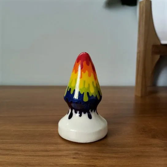 Clean Satisfaction Anal Medium Cone Butt Plug Jordan Rainbow Drip Pattern