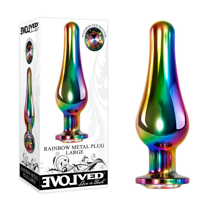 Evolved Rainbow Metal Plug Large 129 cm Large Butt Plug with Gem Base Evolved Male Sex Toys